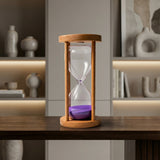 Wooden Hourglass with Purple Sand—Modern Decorative Timer