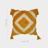 Yellow Boho Cushion Cover with Geometric Design & Tassels.