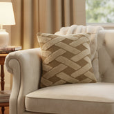 Beige Woven Pattern Soft Plush Cushion Cover