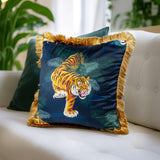 Tiger Print Cushion Cover with Golden Fringe