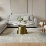 Round Marble Top Coffee Table with Textured Metal Base