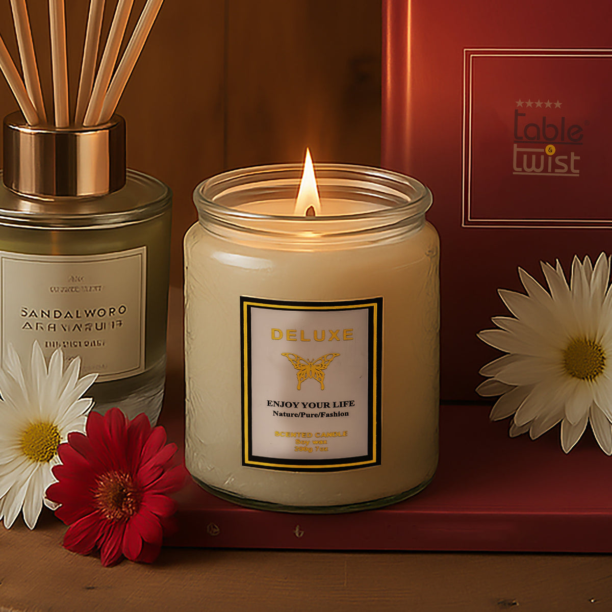 Deluxe Scented Jar Candle with LED Light