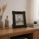 Black Textured Wooden Photo Frame with Gold Border