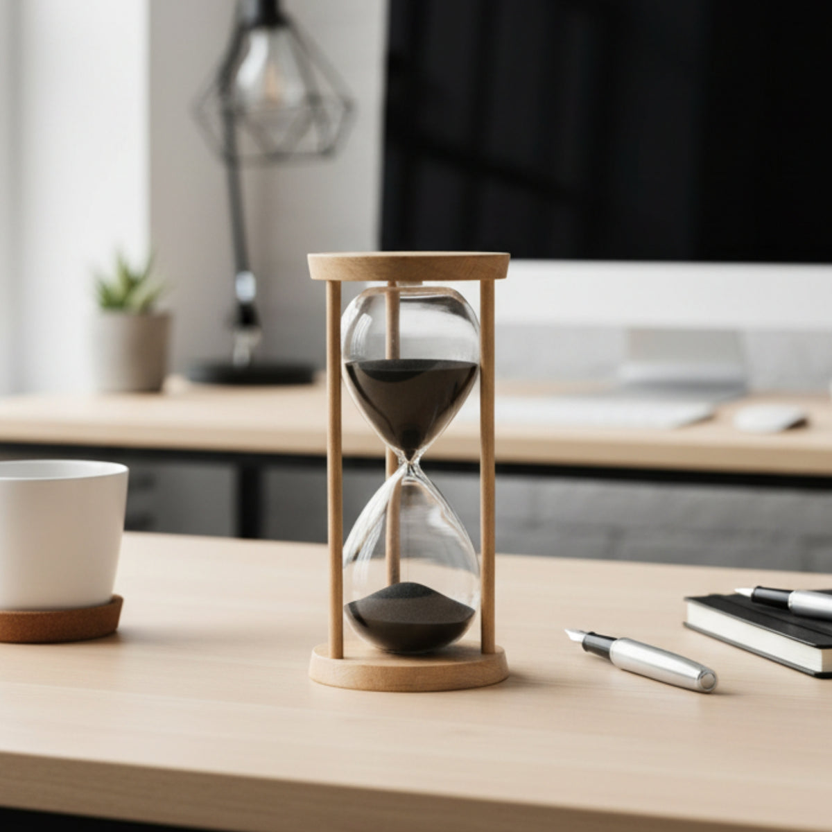 Big Wooden Hour glass with Black Sand