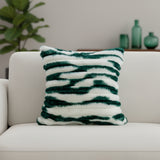 Striped Plush Green & White Cushion Cover