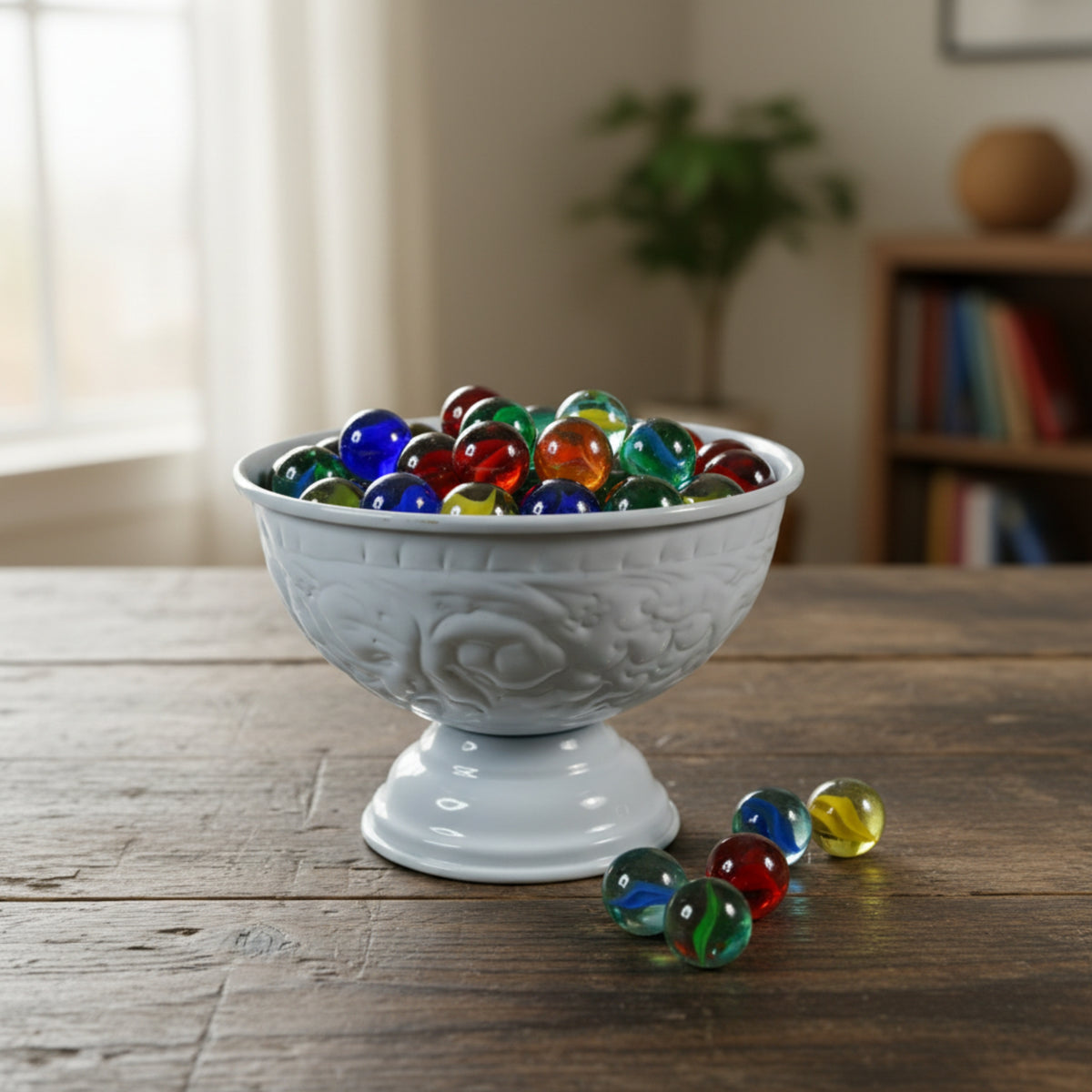 White Metal Decorative Pedestal Bowl