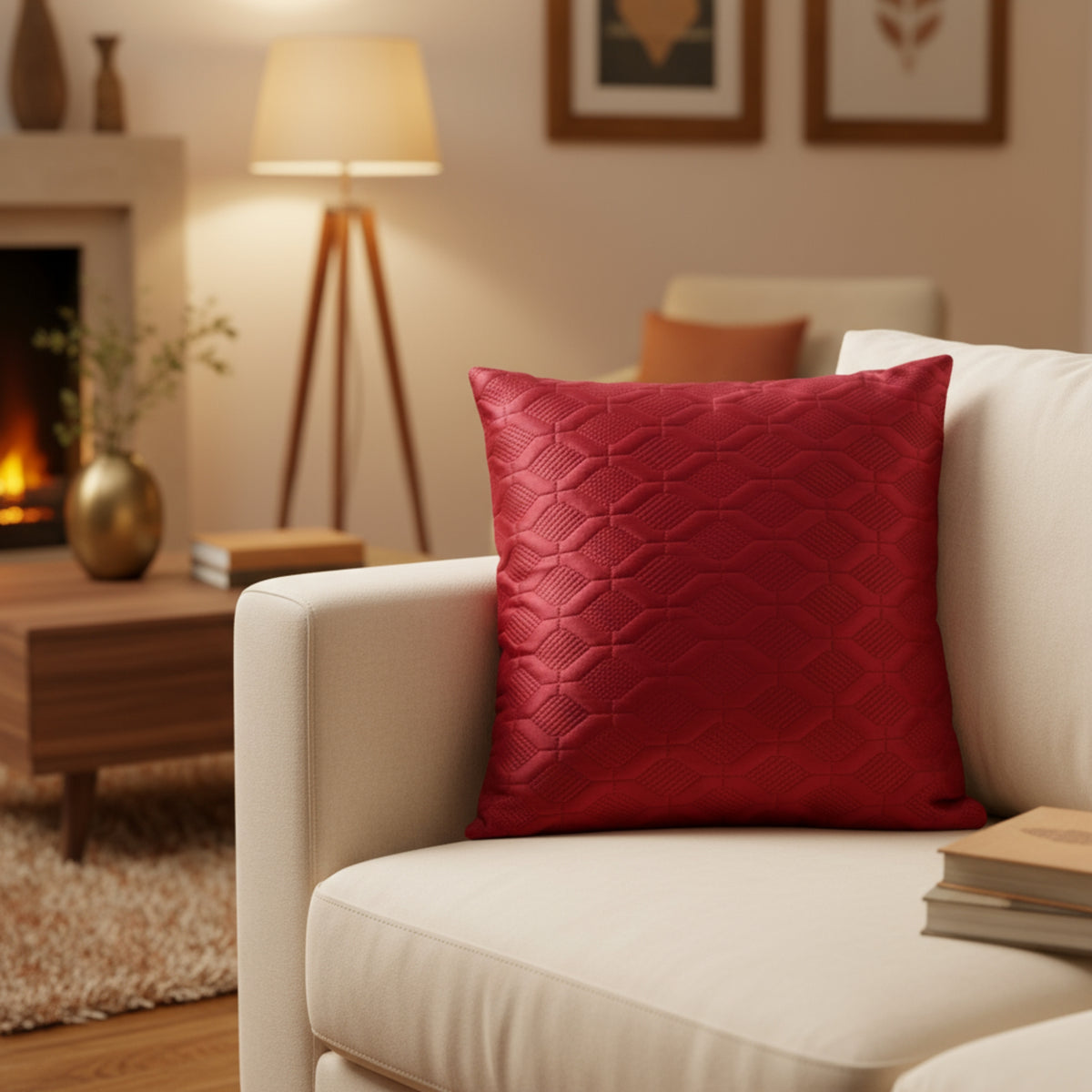 Red Diamond-Textured Soft Cushion Cover