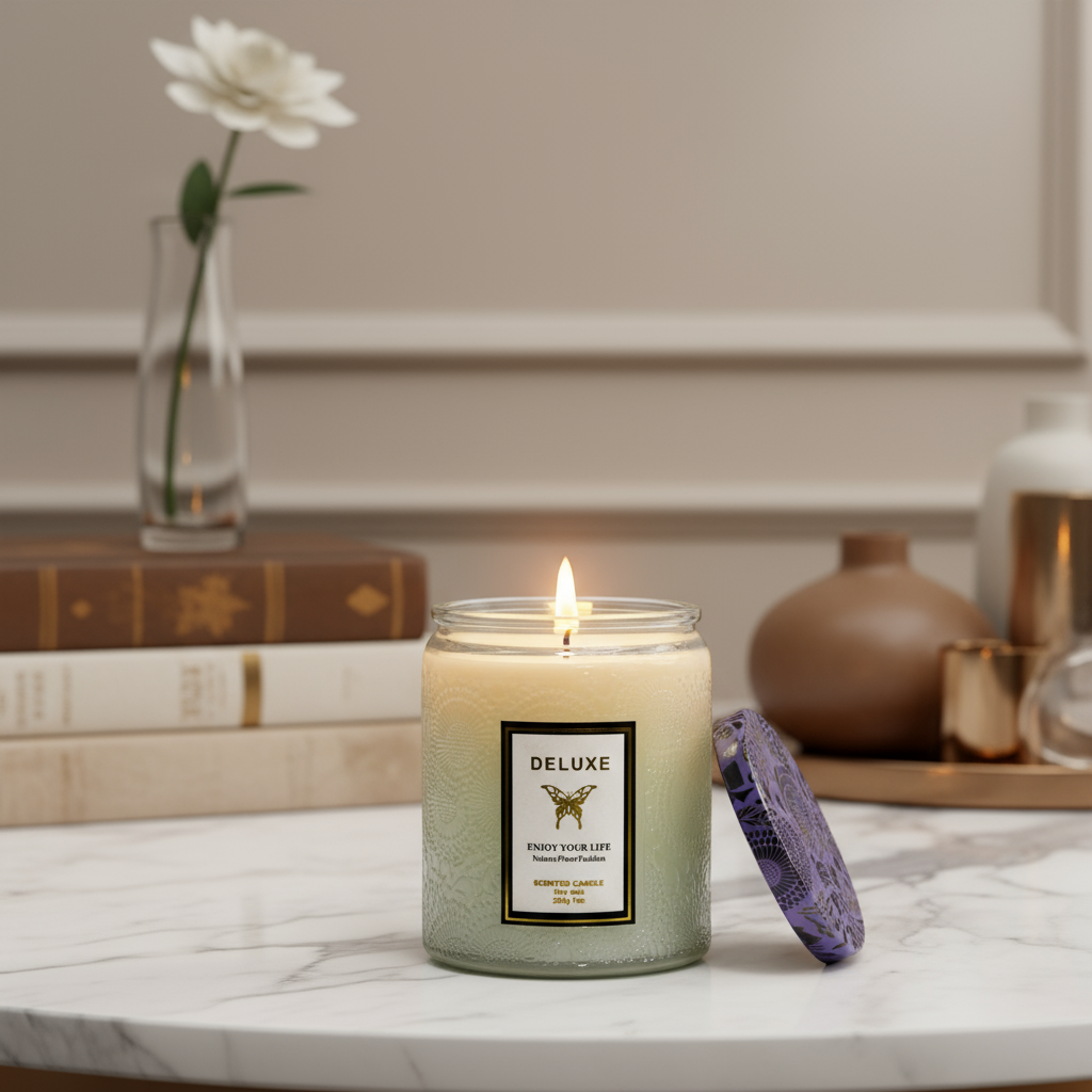 Deluxe Scented Jar Candle with LED Light