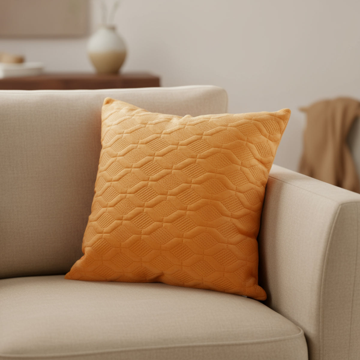 Orange Diamond-Textured Soft Cushion Cover