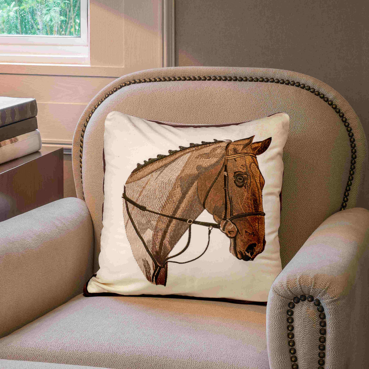 Brown Horse Head Cushion Cover