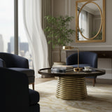 Round Wooden & Glass Top Coffee Table with MS Base