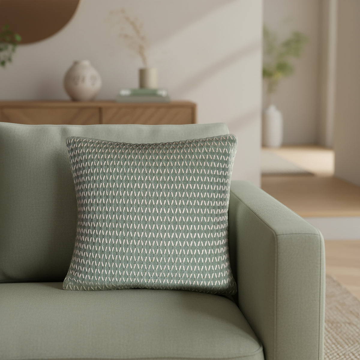 Premium Light Green Textured Cushion Cover