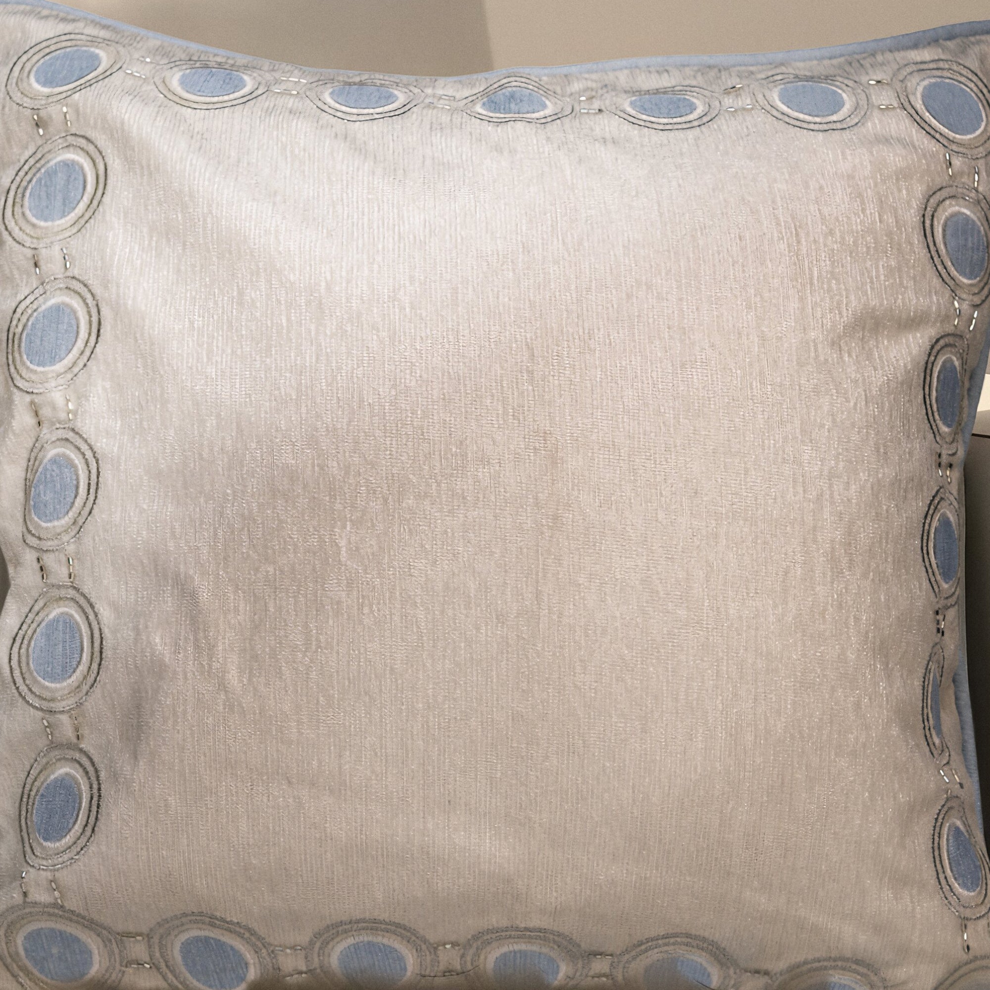 White Cushion Cover with Blue Border