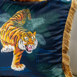 Tiger Print Cushion Cover with Golden Fringe