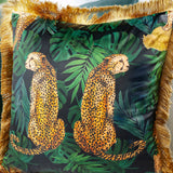 Tiger Print Cushion Cover with Golden Fringe