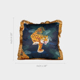 Tiger Print Cushion Cover with Golden Fringe