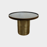 Round Wooden & Glass Top Side Coffee Table with MS Base