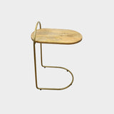 Wooden Top C-Shaped Side Table with Metal Base