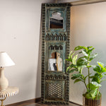 Antique-Style Carved Wooden Mirror with Rustic Finish.