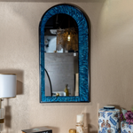 Arched Mirror with Blue Feather-Inspired Frame