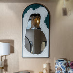 Artistic Arch Mirror with White and Green Textured Accents