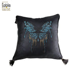 Black Embroidered Velvet Beaded Fringed Hot Drill Butterfly Cushion Cover