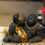  Black Gorilla Statue with Gold Accents