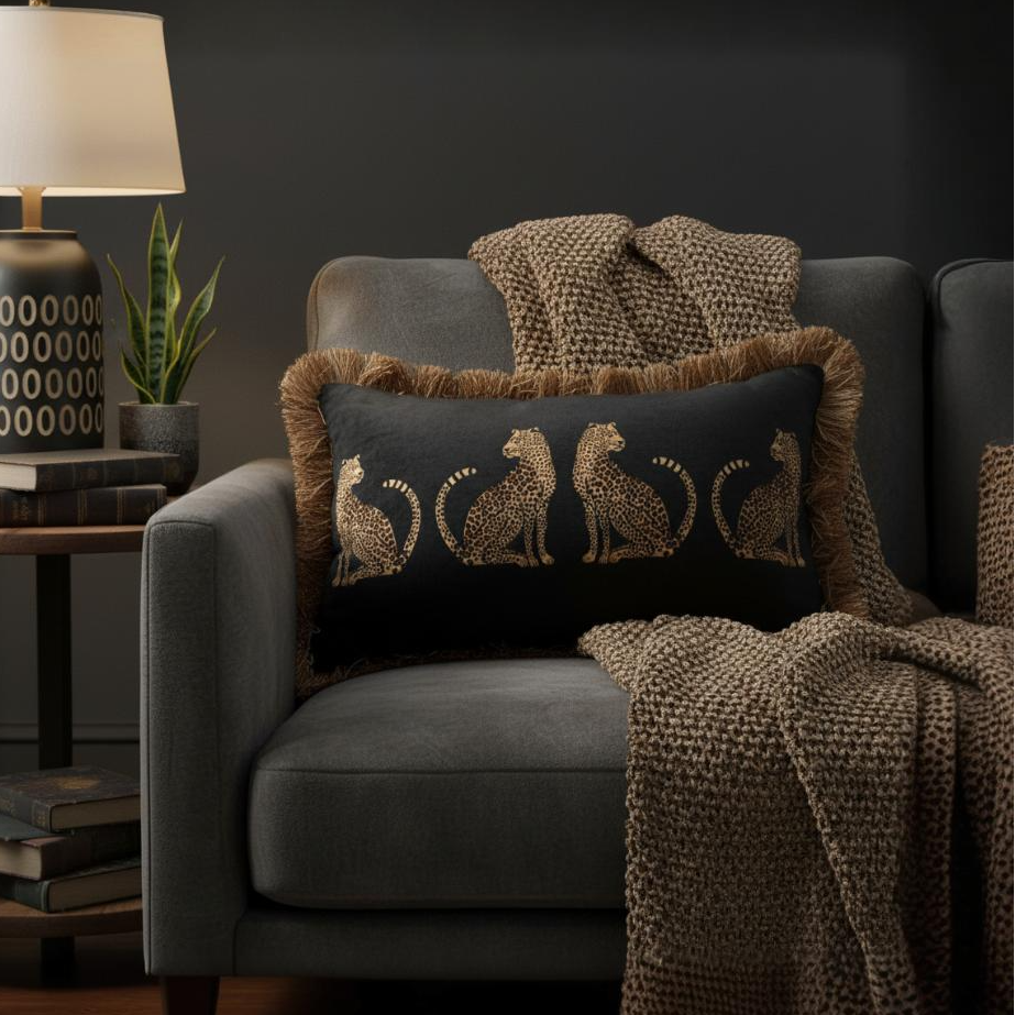 Black Leopard Print Cushion Cover