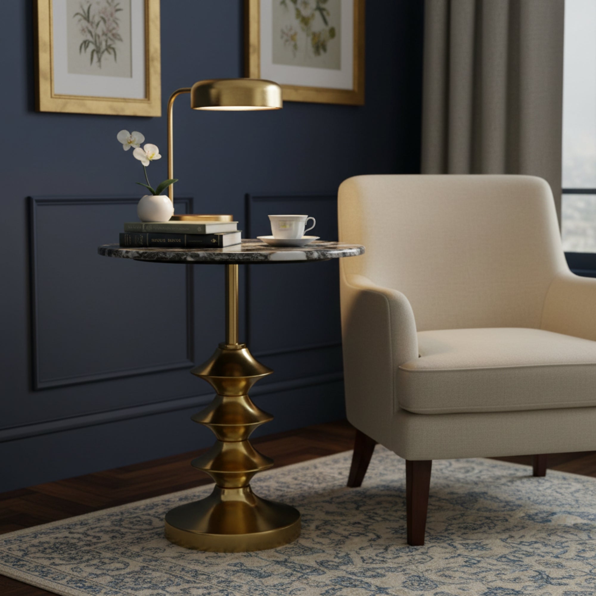 Black Marble Top Coffee Table with Gold Base