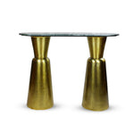 Black Marble Top Console Table with a Round Pattern Gold Base