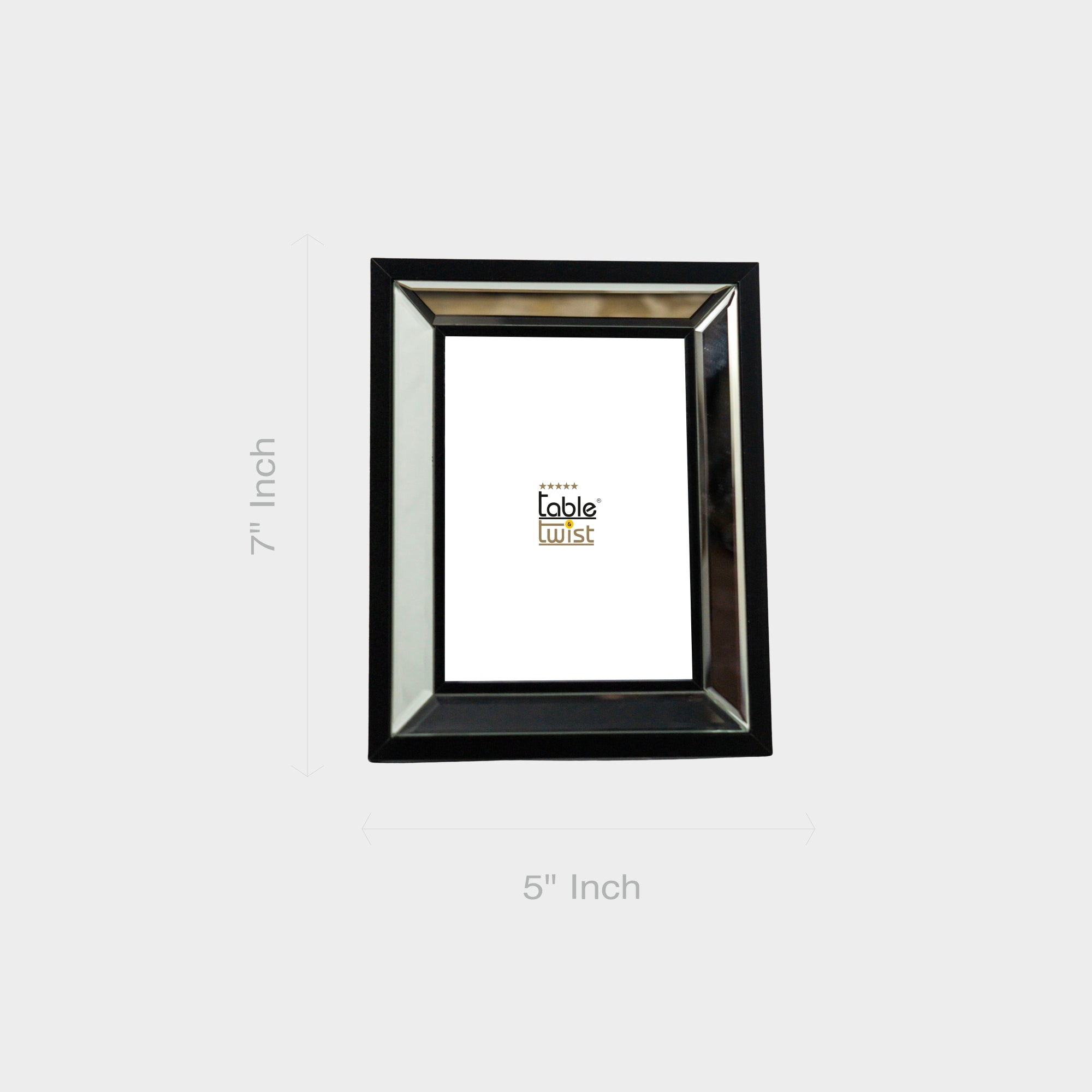 Black Wooden Photo Frame with Mirror-Finish Border..