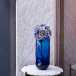 Blue Blenko glass vase with Flower