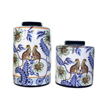 Blue and White Leopard Print Ceramic Jar with Lid