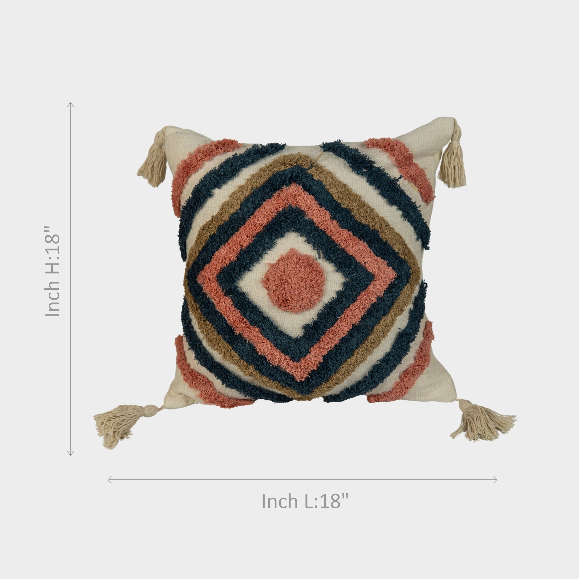 Boho Cushion Cover with Geometric Design & Tassels.