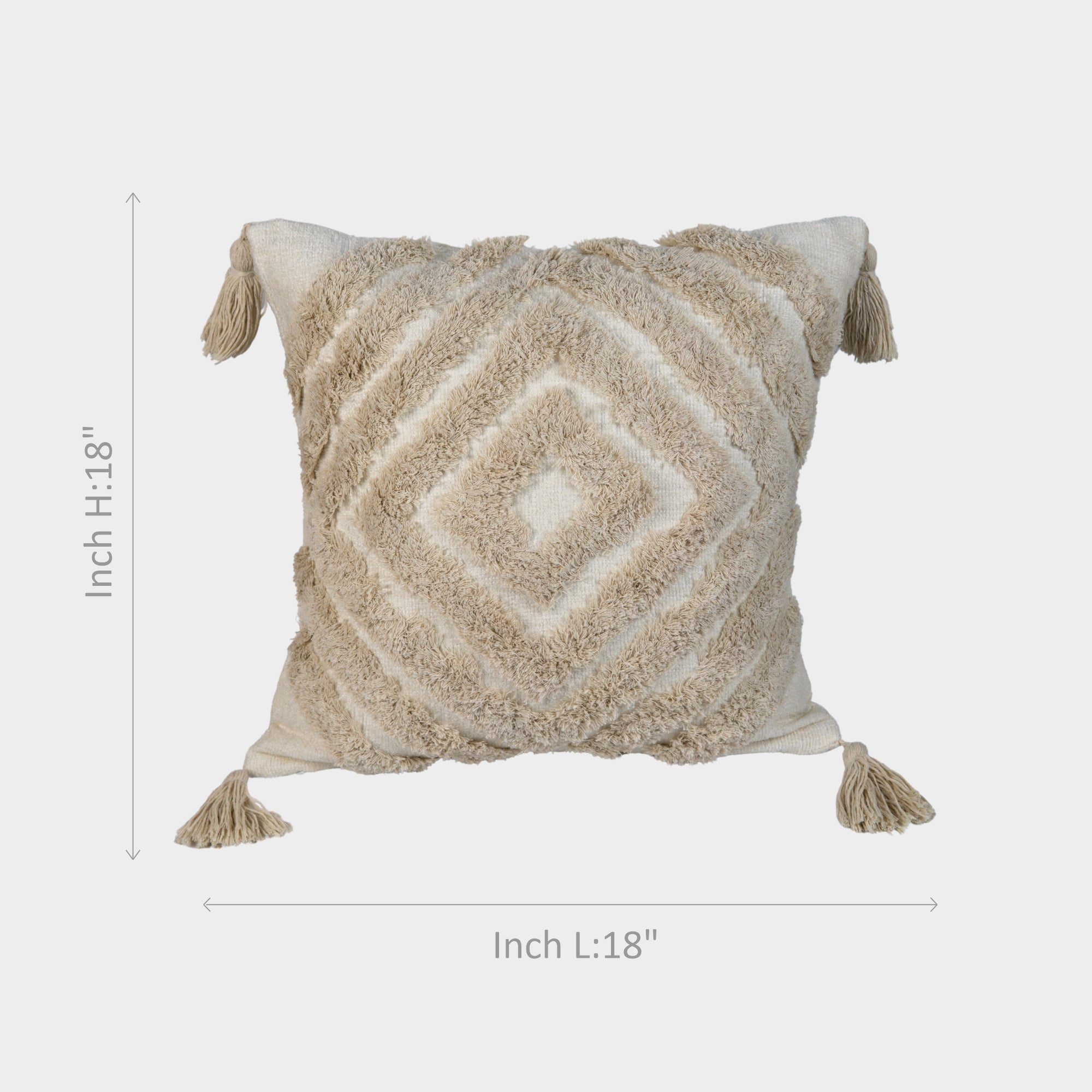 Boho White Cushion Cover with Geometric Design & Tassels