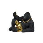 Bold Black Gorilla Statue with Gold Accents