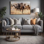 Brown & Black Running Horses Canvas Painting.