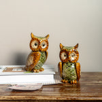  Ceramic Owl Figurines in Green and Amber