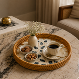 Blue Petal Mother of Pearl Round Tray