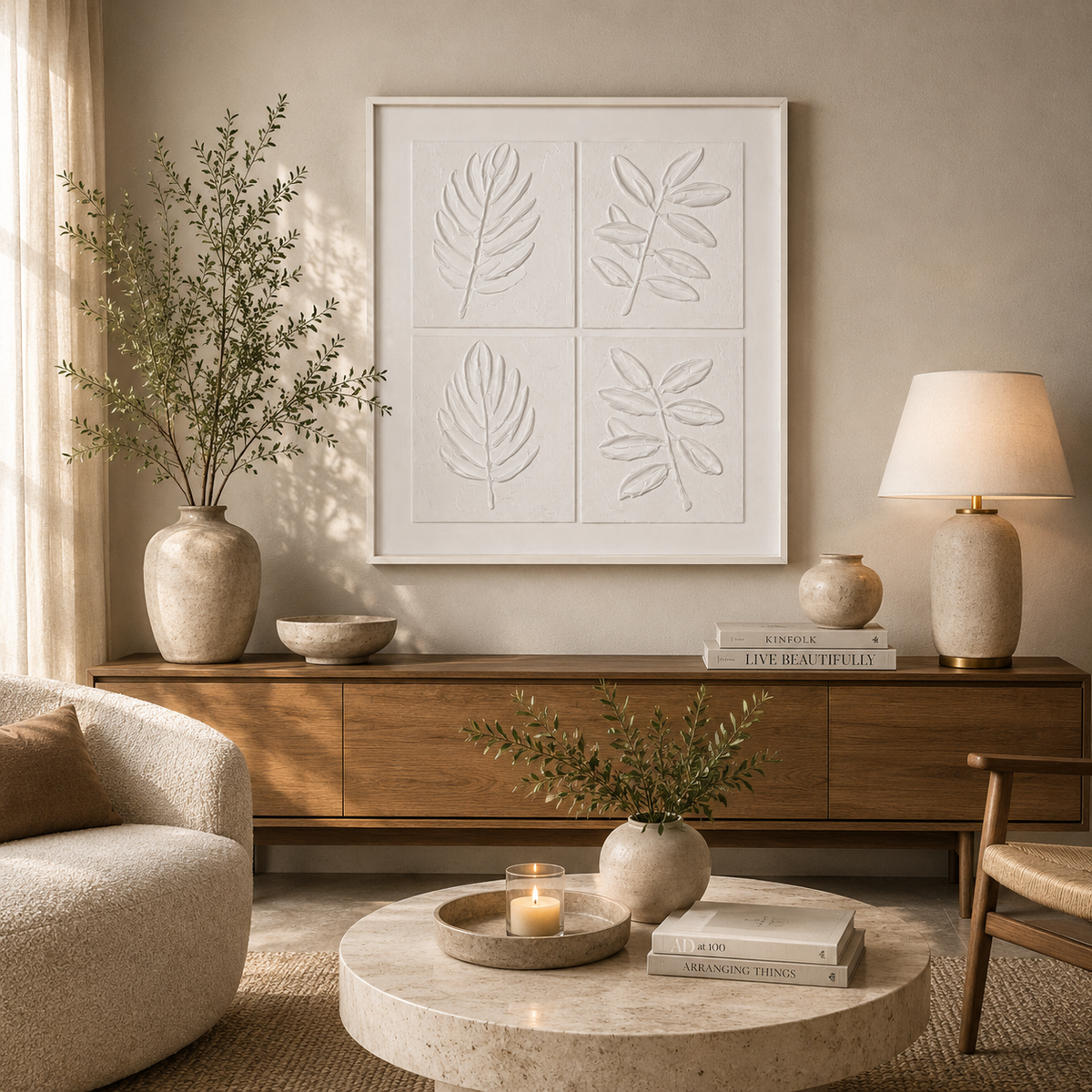 Ivory 3D Botanical Leaf Wall Art
