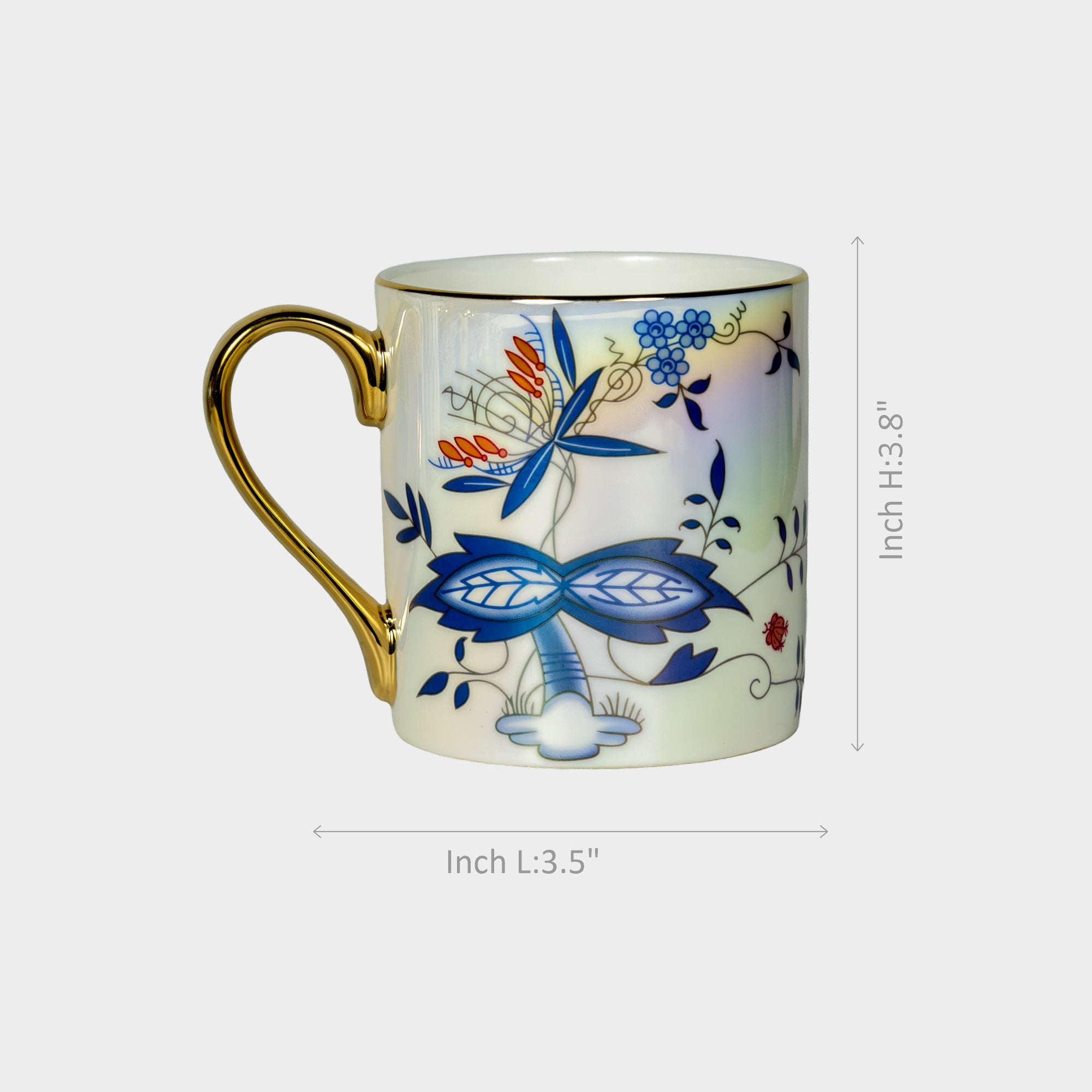 Classic Floral Porcelain Mug with Gold Handle.
