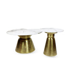 Contemporary Marble Center and Coffee Table featuring a gold metal base