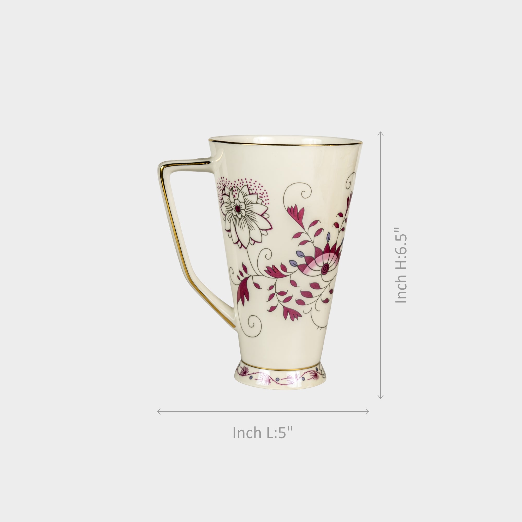Cream & Pink Floral Porcelain Mug.