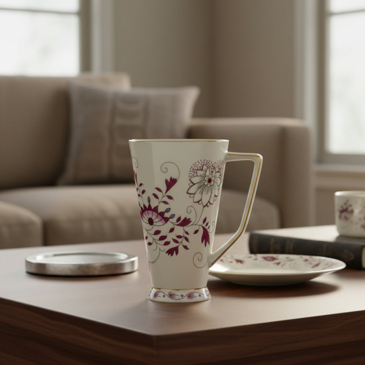 Cream & Pink Floral Porcelain Mug