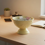 Creamy Yellow Metal Decorative Pedestal Bowl