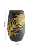 Wooden Vase with Gold Botanical Detailing