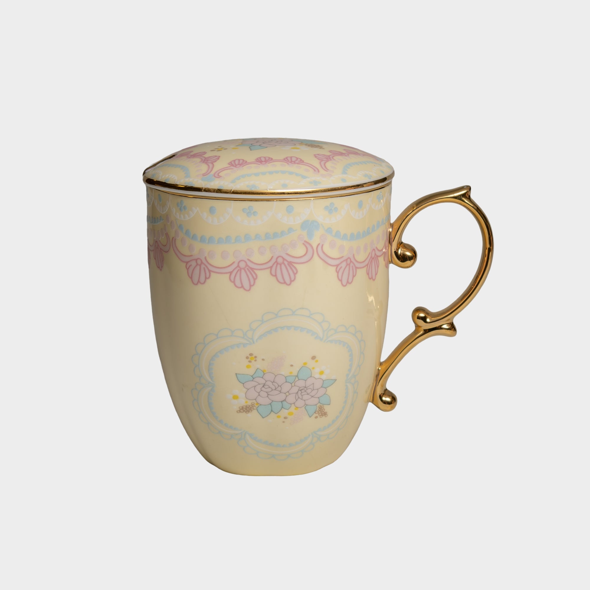 Designer Porcelain Coffee Mug with Elegant Gold Handle..