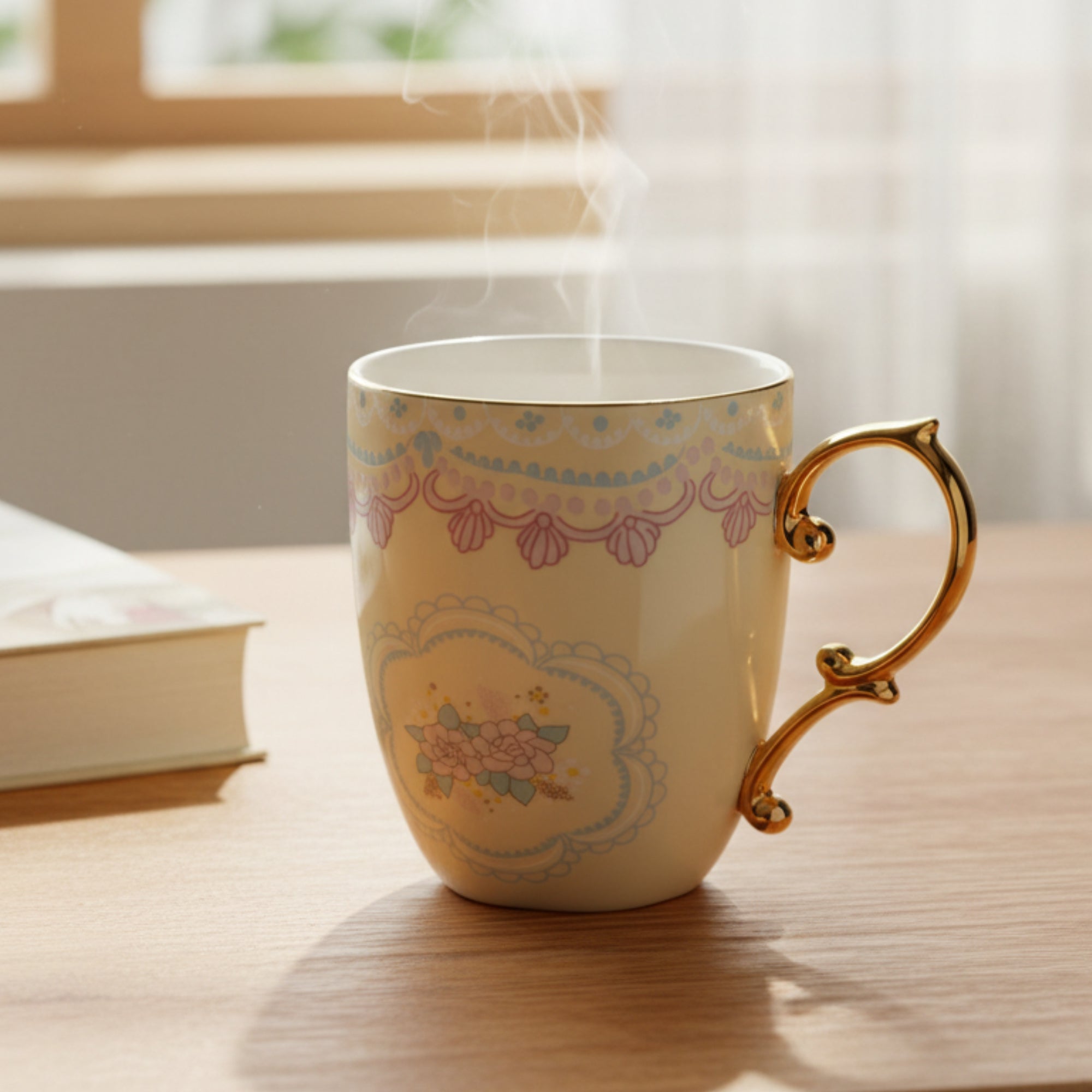 Designer Porcelain Coffee Mug with Elegant Gold Handle