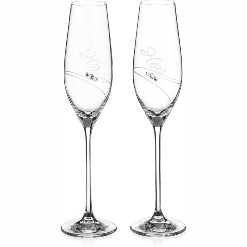 Diamante | Swarovski Crystal Champagne Flutes with “His & Hers” Etched | 210 ml | Set of 2