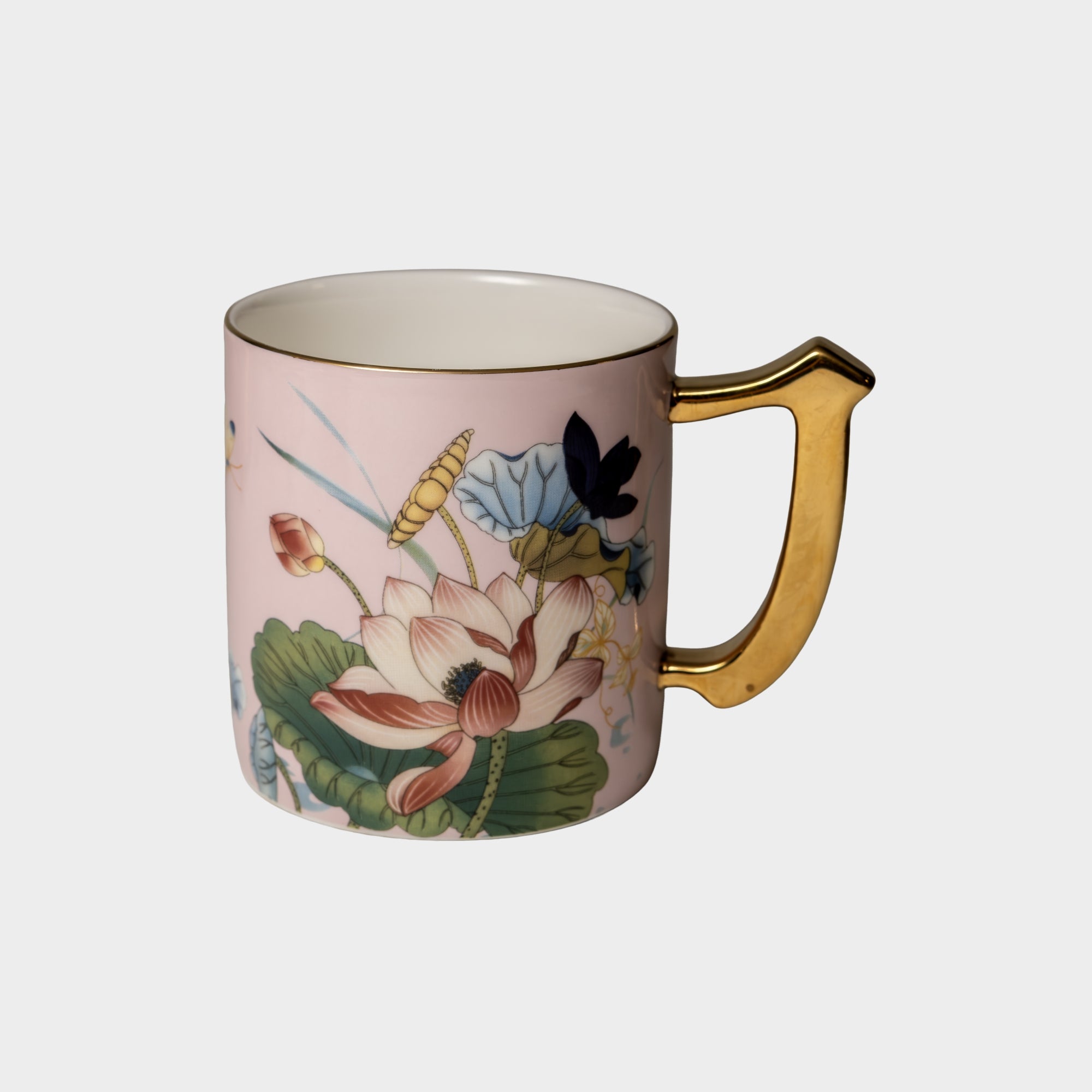 Elegant Lotus Design Porcelain Mug 